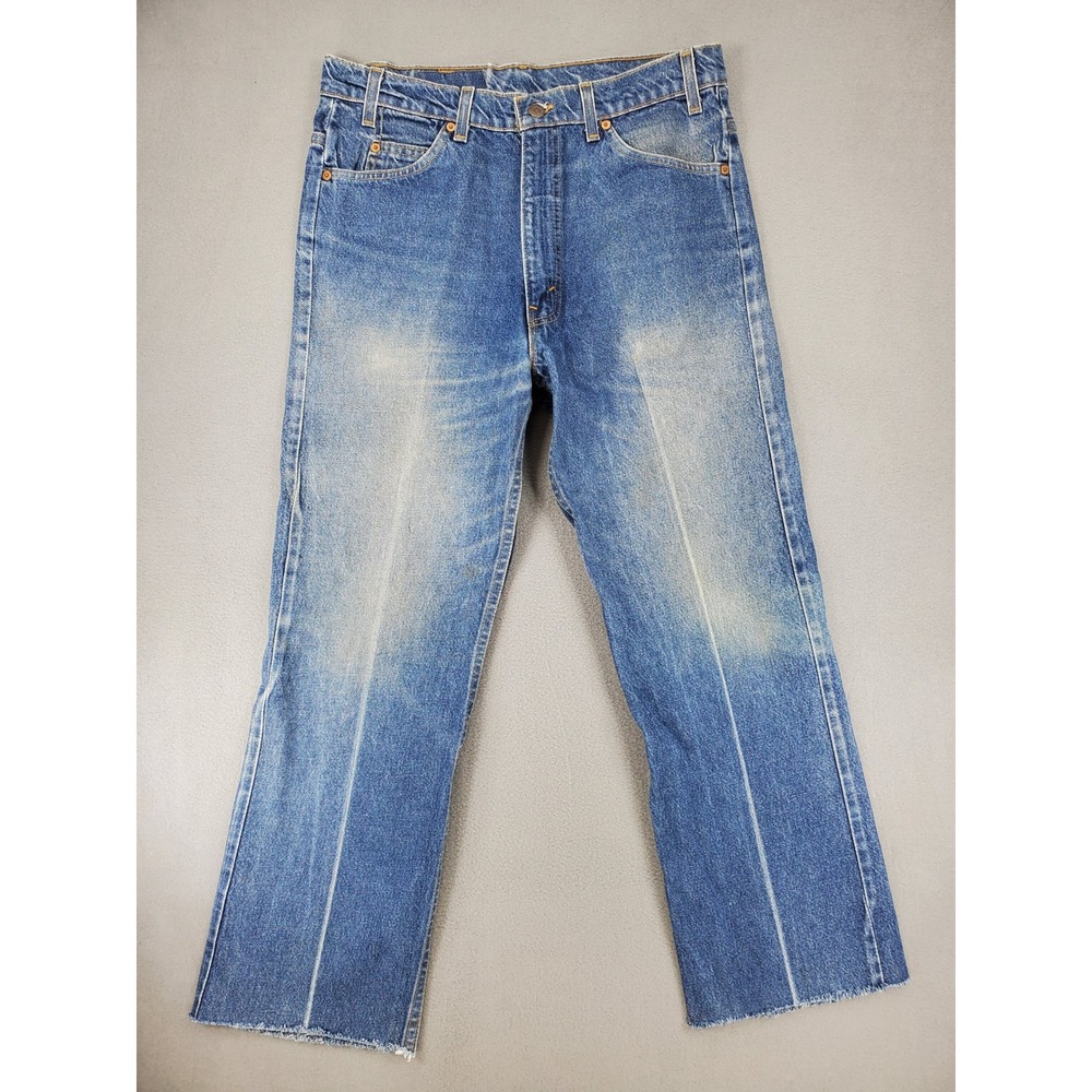 Levi's 517 Bootcut Jeans Men 36 Blue Vintage Orange Tab Made in USA Raw Hem 90s